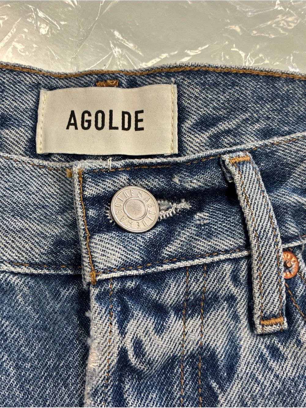 AGOLDE Parker High Rise Denim Cut Off Shorts Light Wash Blue Cotton SZ 26 NWT - Picture 4 of 16